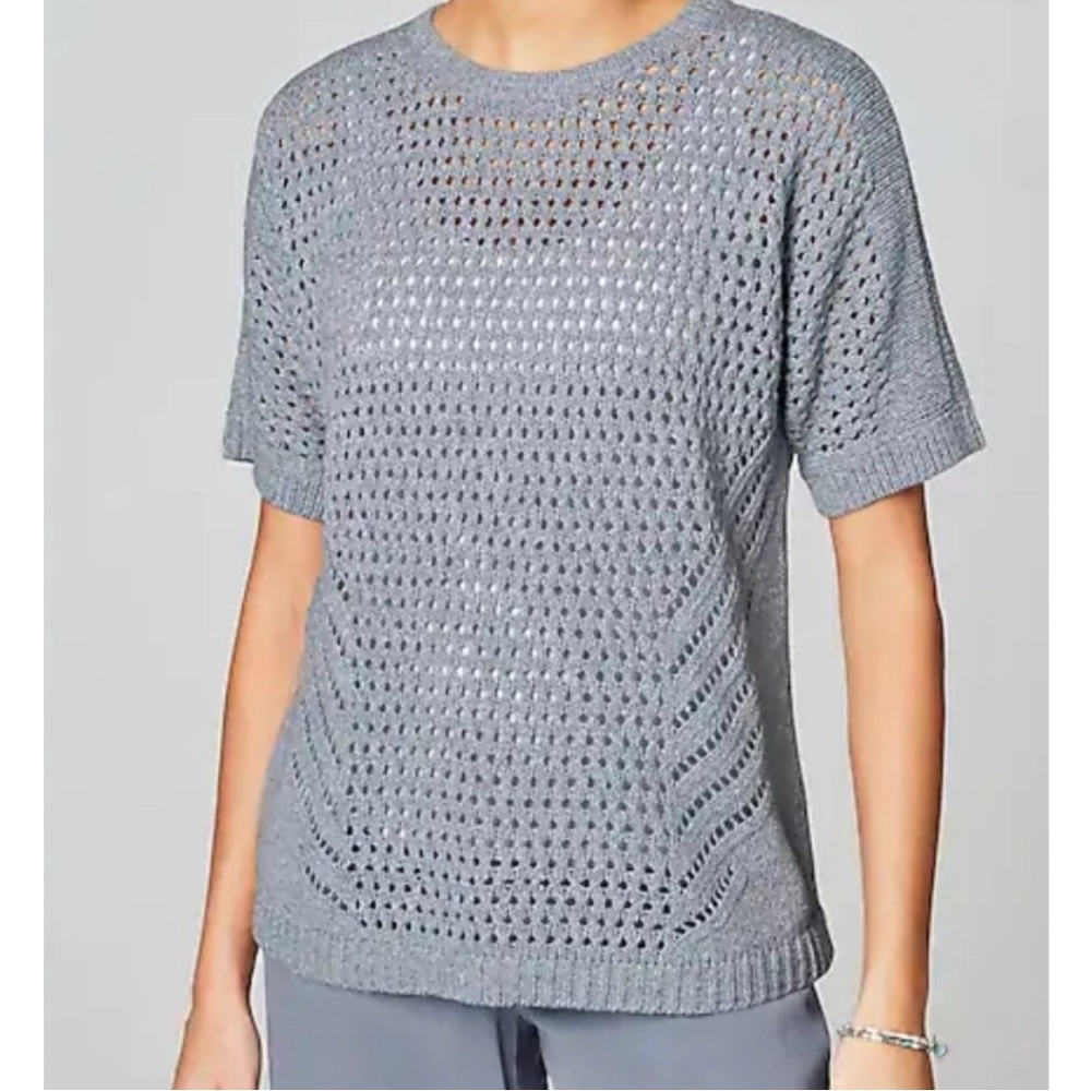 J. Jill Open Knit Gray Short Sleeve Sweater